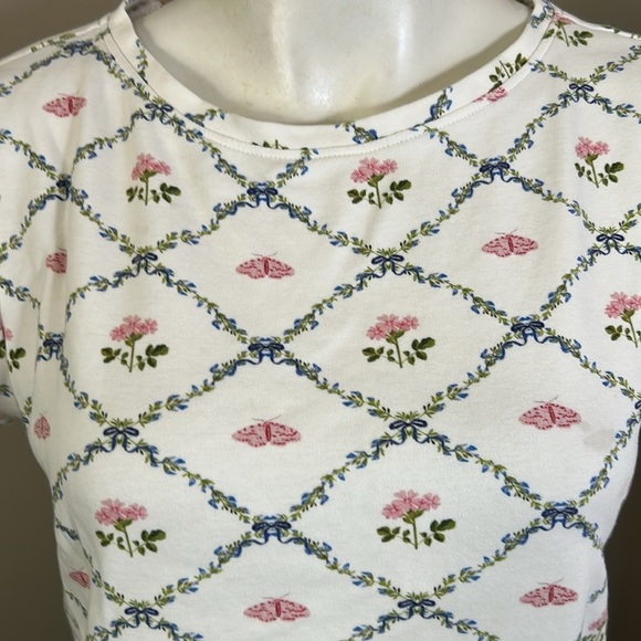 Hill House The Nina Pajama Top in Pastel Trellis White Pink Short Sleeve Sz XS - Picture 4 of 11